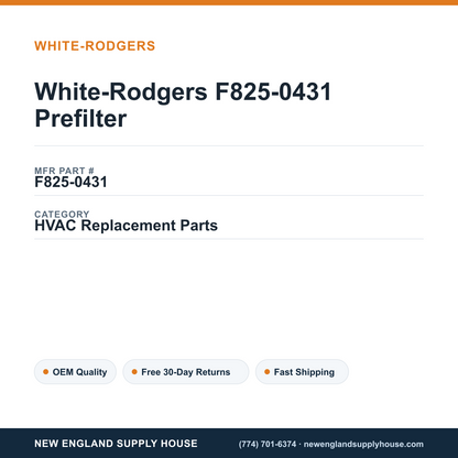 White-Rodgers F825-0431 Prefilter — New England Supply House spec card [NESH-SPEC-CARD-V2]