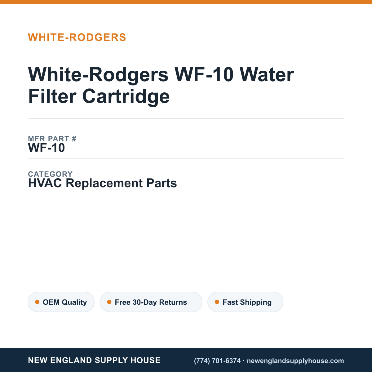 White-Rodgers WF-10 Water Filter Cartridge — New England Supply House spec card [NESH-SPEC-CARD-V2]