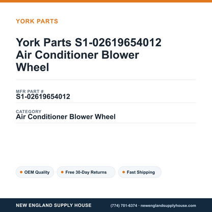 York Parts S1-02619654012 Air Conditioner Blower Wheel — New England Supply House spec card [NESH-SPEC-CARD-V2]
