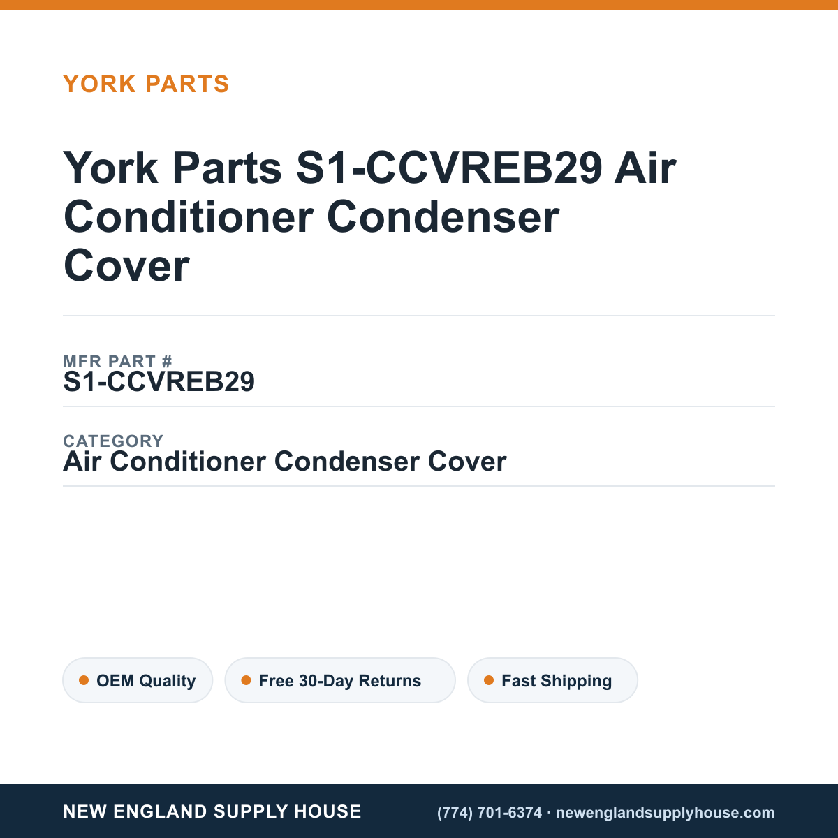 York Parts S1-CCVREB29 Air Conditioner Condenser Cover — New England Supply House spec card [NESH-SPEC-CARD-V2]