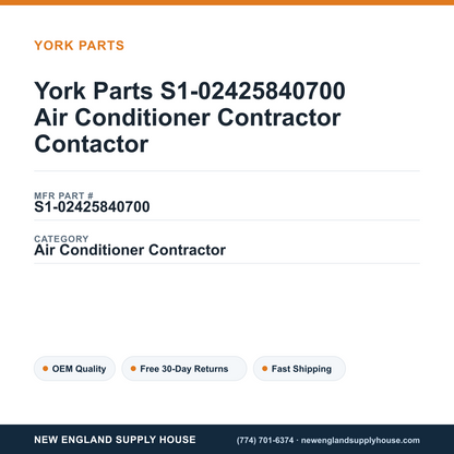 York Parts S1-02425840700 Air Conditioner Contractor Contactor — New England Supply House spec card [NESH-SPEC-CARD-V2]