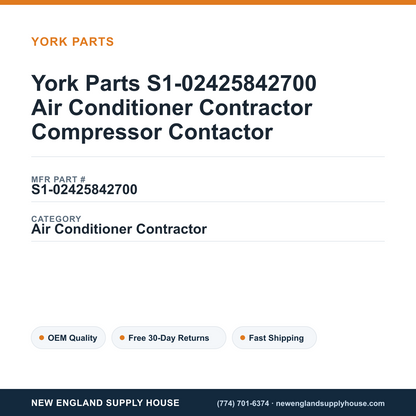 York Parts S1-02425842700 Air Conditioner Contractor Compressor Contactor — New England Supply House spec card [NESH-SPEC-CARD-V2]