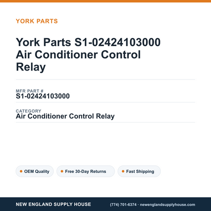York Parts S1-02424103000 Air Conditioner Control Relay — New England Supply House spec card [NESH-SPEC-CARD-V2]