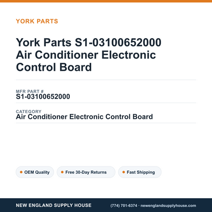 York Parts S1-03100652000 Air Conditioner Electronic Control Board — New England Supply House spec card [NESH-SPEC-CARD-V2]