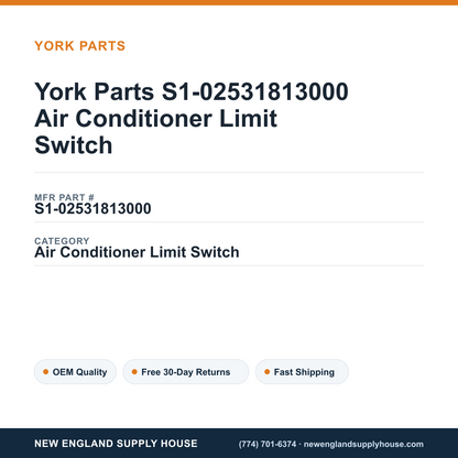 York Parts S1-02531813000 Air Conditioner Limit Switch — New England Supply House spec card [NESH-SPEC-CARD-V2]