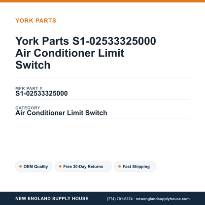 York Parts S1-02533325000 Air Conditioner Limit Switch — New England Supply House spec card [NESH-SPEC-CARD-V2]
