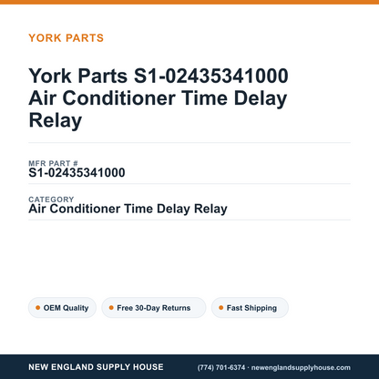 York Parts S1-02435341000 Air Conditioner Time Delay Relay — New England Supply House spec card [NESH-SPEC-CARD-V2]