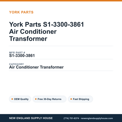 York Parts S1-3300-3861 Air Conditioner Transformer — New England Supply House spec card [NESH-SPEC-CARD-V2]