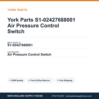 York Parts S1-02427688001 Air Pressure Control Switch — New England Supply House spec card [NESH-SPEC-CARD-V2]