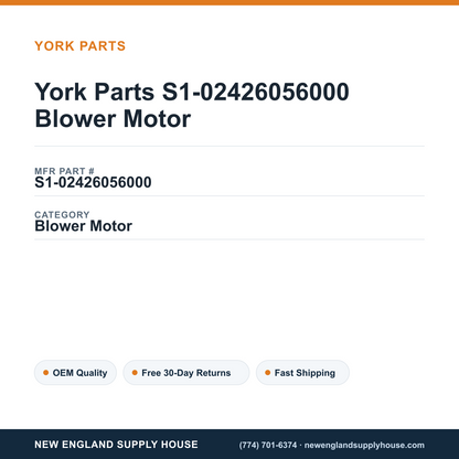 York Parts S1-02426056000 Blower Motor — New England Supply House spec card [NESH-SPEC-CARD-V2]