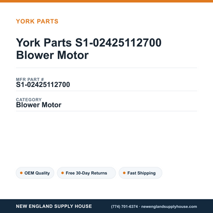 York Parts S1-02425112700 Blower Motor — New England Supply House spec card [NESH-SPEC-CARD-V2]