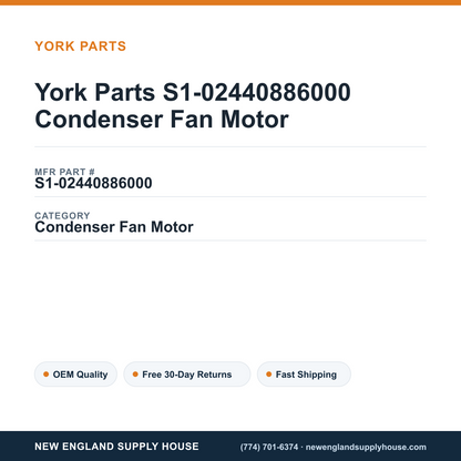York Parts S1-02440886000 Condenser Fan Motor — New England Supply House spec card [NESH-SPEC-CARD-V2]