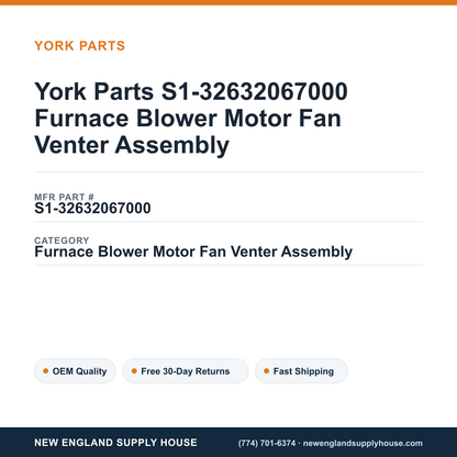 York Parts S1-32632067000 Furnace Blower Motor Fan Venter Assembly — New England Supply House spec card [NESH-SPEC-CARD-V2]