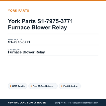 York Parts S1-7975-3771 Furnace Blower Relay — New England Supply House spec card [NESH-SPEC-CARD-V2]