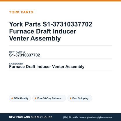 York Parts S1-37310337702 Furnace Draft Inducer Venter Assembly — New England Supply House spec card [NESH-SPEC-CARD-V2]