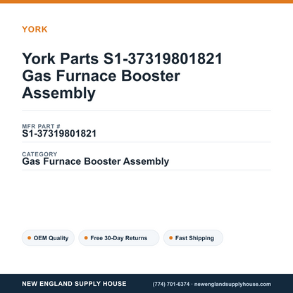 York Parts S1-37319801821 Gas Furnace Booster Assembly — New England Supply House spec card [NESH-SPEC-CARD-V2]