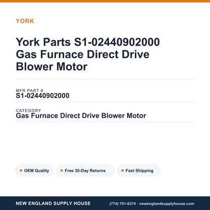 York Parts S1-02440902000 Gas Furnace Direct Drive Blower Motor — New England Supply House spec card [NESH-SPEC-CARD-V2]