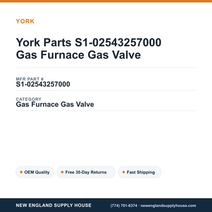 York Parts S1-02543257000 Gas Furnace Gas Valve — New England Supply House spec card [NESH-SPEC-CARD-V2]
