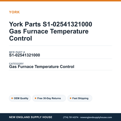 York Parts S1-02541321000 Gas Furnace Temperature Control — New England Supply House spec card [NESH-SPEC-CARD-V2]