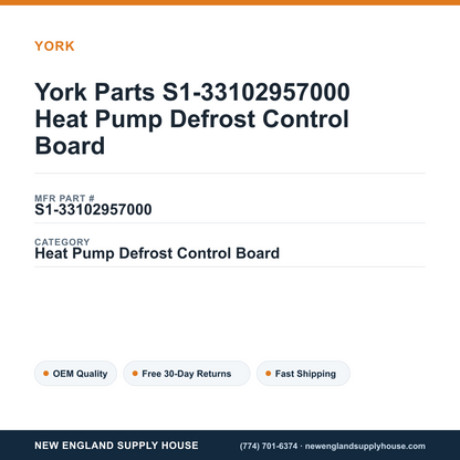 York Parts S1-33102957000 Heat Pump Defrost Control Board — New England Supply House spec card [NESH-SPEC-CARD-V2]