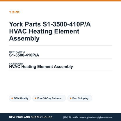 York Parts S1-3500-410P/A HVAC Heating Element Assembly — New England Supply House spec card [NESH-SPEC-CARD-V2]