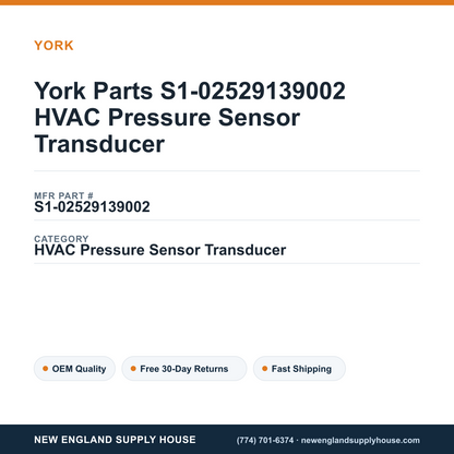 York Parts S1-02529139002 HVAC Pressure Sensor Transducer — New England Supply House spec card [NESH-SPEC-CARD-V2]