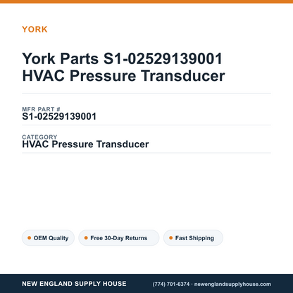 York Parts S1-02529139001 HVAC Pressure Transducer — New England Supply House spec card [NESH-SPEC-CARD-V2]