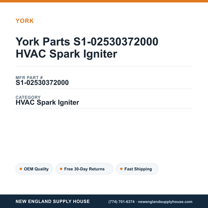 York Parts S1-02530372000 HVAC Spark Igniter — New England Supply House spec card [NESH-SPEC-CARD-V2]