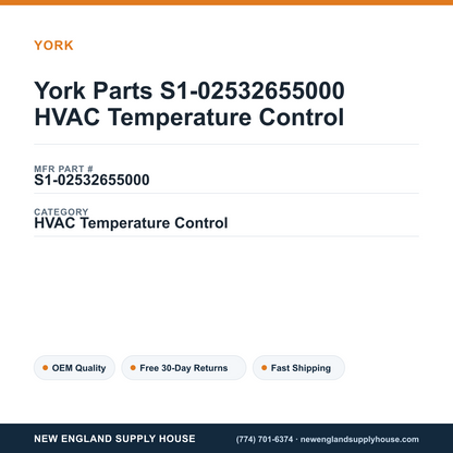 York Parts S1-02532655000 HVAC Temperature Control — New England Supply House spec card [NESH-SPEC-CARD-V2]