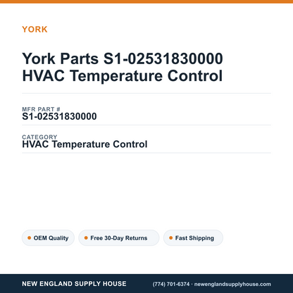 York Parts S1-02531830000 HVAC Temperature Control — New England Supply House spec card [NESH-SPEC-CARD-V2]
