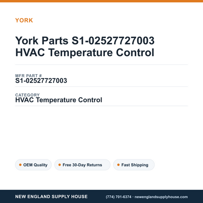 York Parts S1-02527727003 HVAC Temperature Control — New England Supply House spec card [NESH-SPEC-CARD-V2]