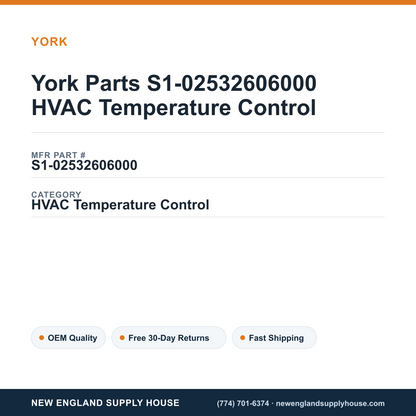 York Parts S1-02532606000 HVAC Temperature Control — New England Supply House spec card [NESH-SPEC-CARD-V2]