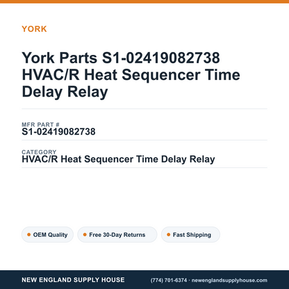York Parts S1-02419082738 HVAC/R Heat Sequencer Time Delay Relay — New England Supply House spec card [NESH-SPEC-CARD-V2]
