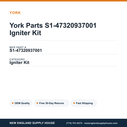York Parts S1-47320937001 Igniter Kit — New England Supply House spec card [NESH-SPEC-CARD-V2]