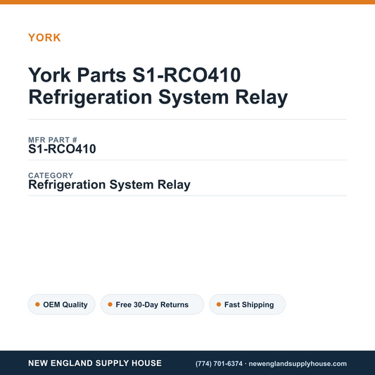 York Parts S1-RCO410 Refrigeration System Relay — New England Supply House spec card [NESH-SPEC-CARD-V2]