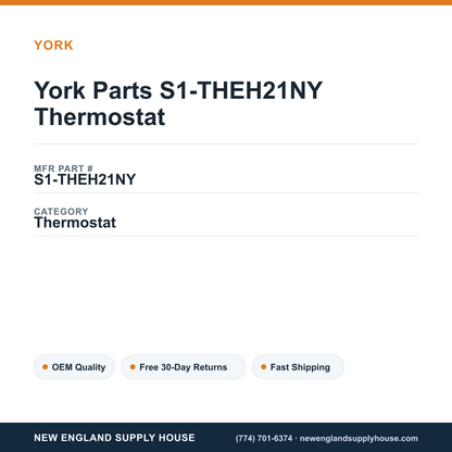 York Parts S1-THEH21NY Thermostat — New England Supply House spec card [NESH-SPEC-CARD-V2]