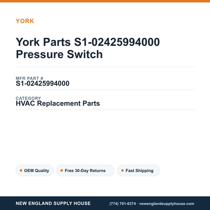 York Parts S1-02425994000 Pressure Switch — New England Supply House spec card [NESH-SPEC-CARD-V2]