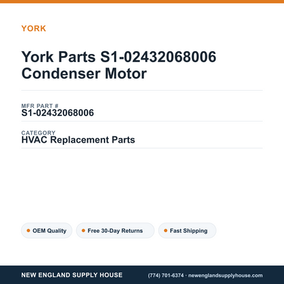 York Parts S1-02432068006 Condenser Motor — New England Supply House spec card [NESH-SPEC-CARD-V2]
