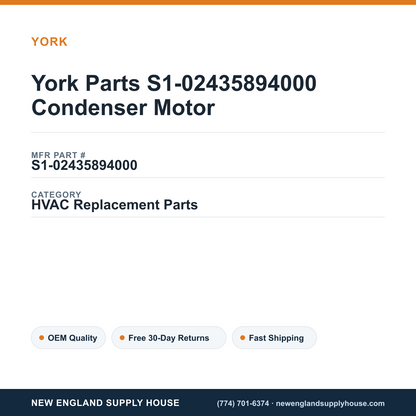 York Parts S1-02435894000 Condenser Motor — New England Supply House spec card [NESH-SPEC-CARD-V2]