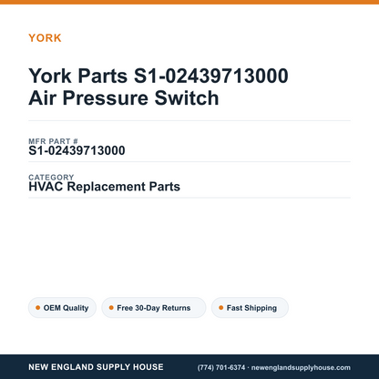 York Parts S1-02439713000 Air Pressure Switch — New England Supply House spec card [NESH-SPEC-CARD-V2]