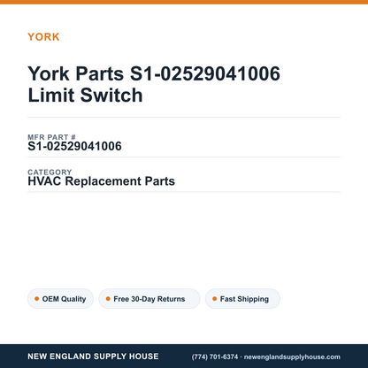 York Parts S1-02529041006 Limit Switch — New England Supply House spec card [NESH-SPEC-CARD-V2]