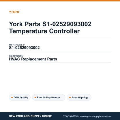 York Parts S1-02529093002 Temperature Controller — New England Supply House spec card [NESH-SPEC-CARD-V2]