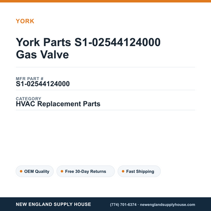 York Parts S1-02544124000 Gas Valve — New England Supply House spec card [NESH-SPEC-CARD-V2]
