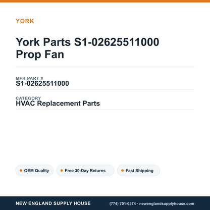York Parts S1-02625511000 Prop Fan — New England Supply House spec card [NESH-SPEC-CARD-V2]