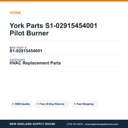 York Parts S1-02915454001 Pilot Burner — New England Supply House spec card [NESH-SPEC-CARD-V2]