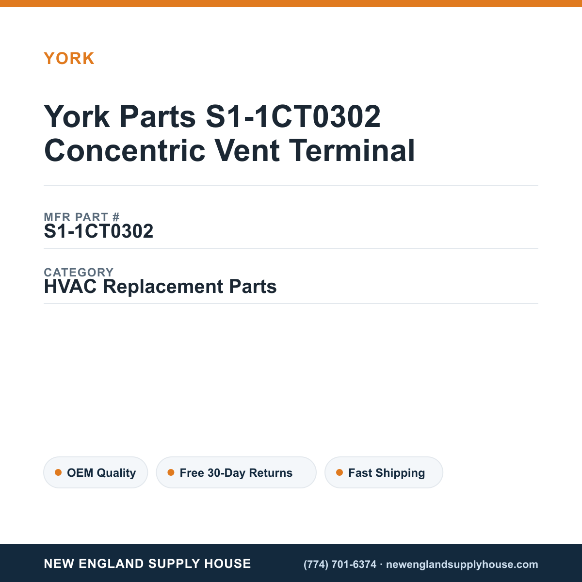 York Parts S1-1CT0302 Concentric Vent Terminal — New England Supply House spec card [NESH-SPEC-CARD-V2]
