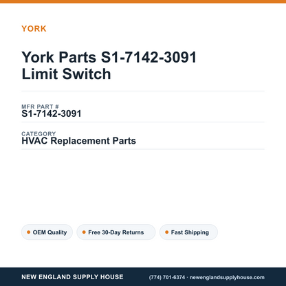 York Parts S1-7142-3091 Limit Switch — New England Supply House spec card [NESH-SPEC-CARD-V2]