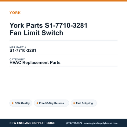 York Parts S1-7710-3281 Fan Limit Switch — New England Supply House spec card [NESH-SPEC-CARD-V2]