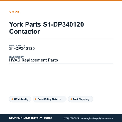 York Parts S1-DP340120 Contactor — New England Supply House spec card [NESH-SPEC-CARD-V2]