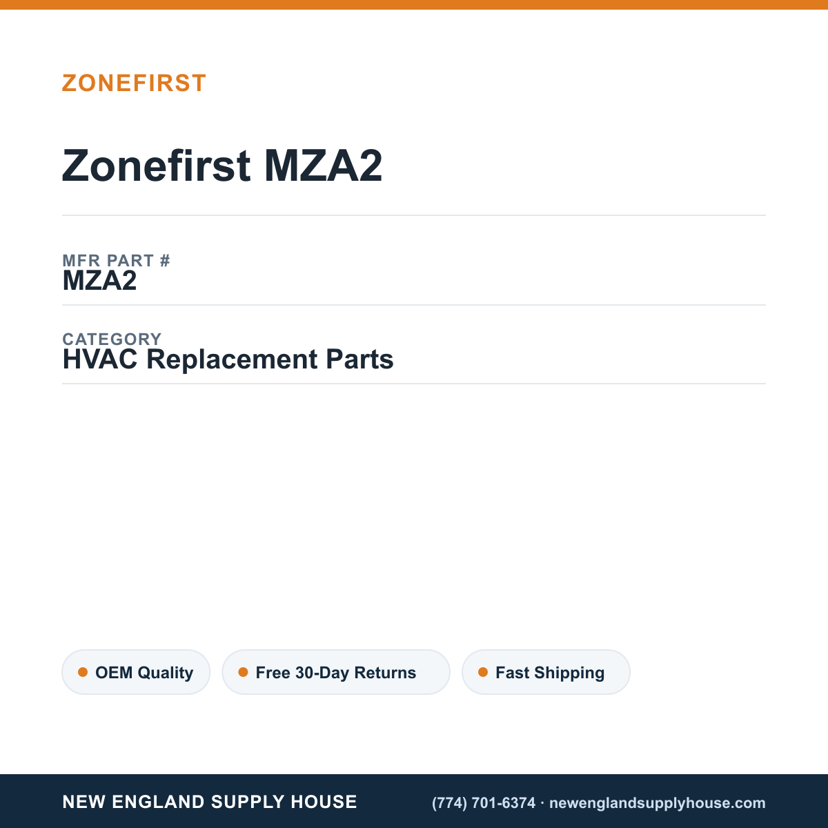 Zonefirst MZA2 — New England Supply House spec card [NESH-SPEC-CARD-V2]